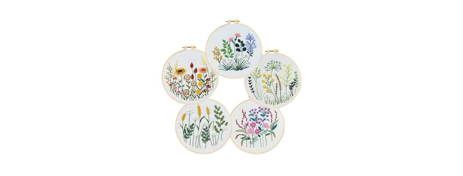 GNUADZ 5 Sets Floral Embroidery Kit Beginners Pattern Instruction Video