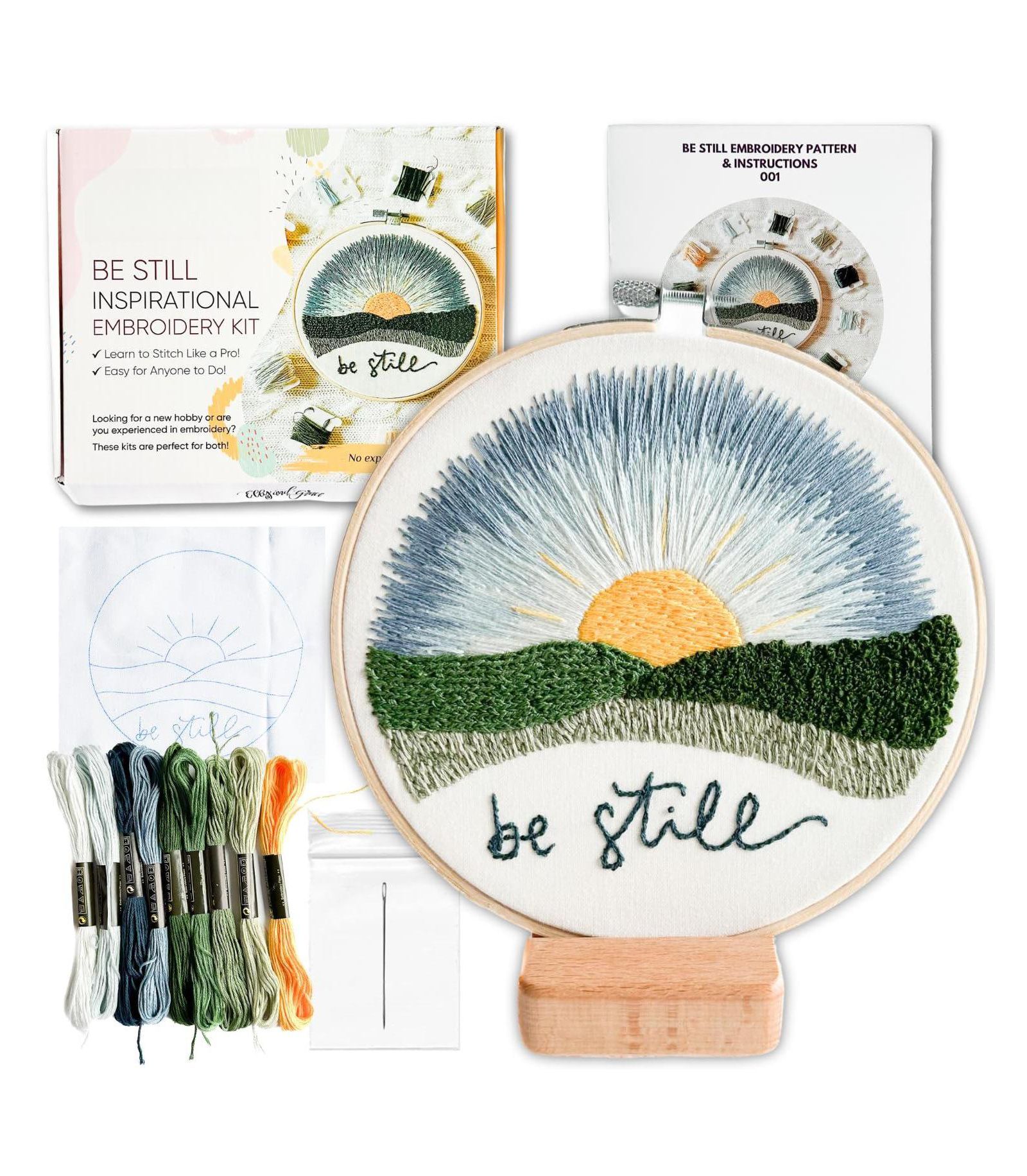 GNUADZ Embroidery Kit Beginners Adults Hoop Thread Be Still