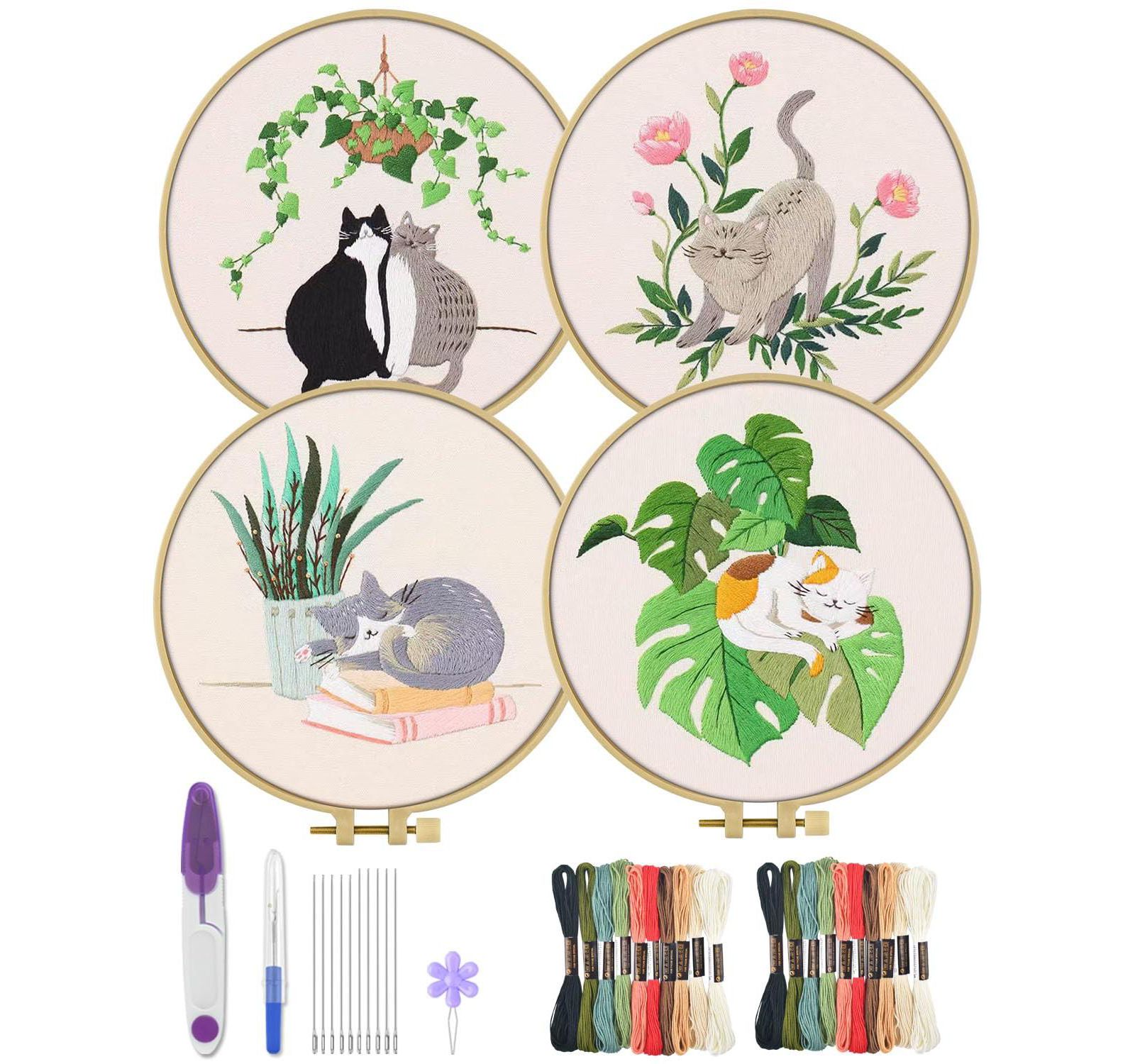 GNUADZ набор для вышивания 4 комплекта Animal Cross Cloth Hoops Threads Craft Hand