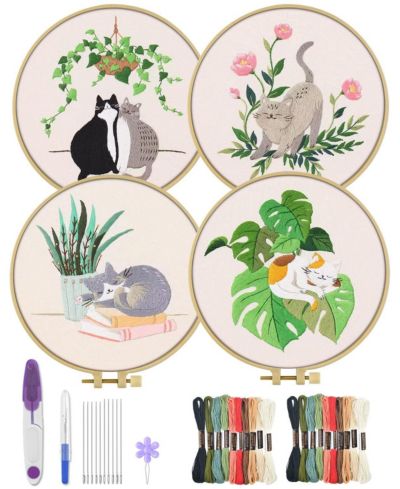 GNUADZ набор для вышивания 4 комплекта Animal Cross Cloth Hoops Threads Craft Hand