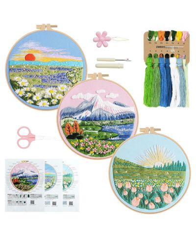 GNUADZ Набор для вышивания Floral Sunshine Pattern DIY Hoop Floss, 3 шт
