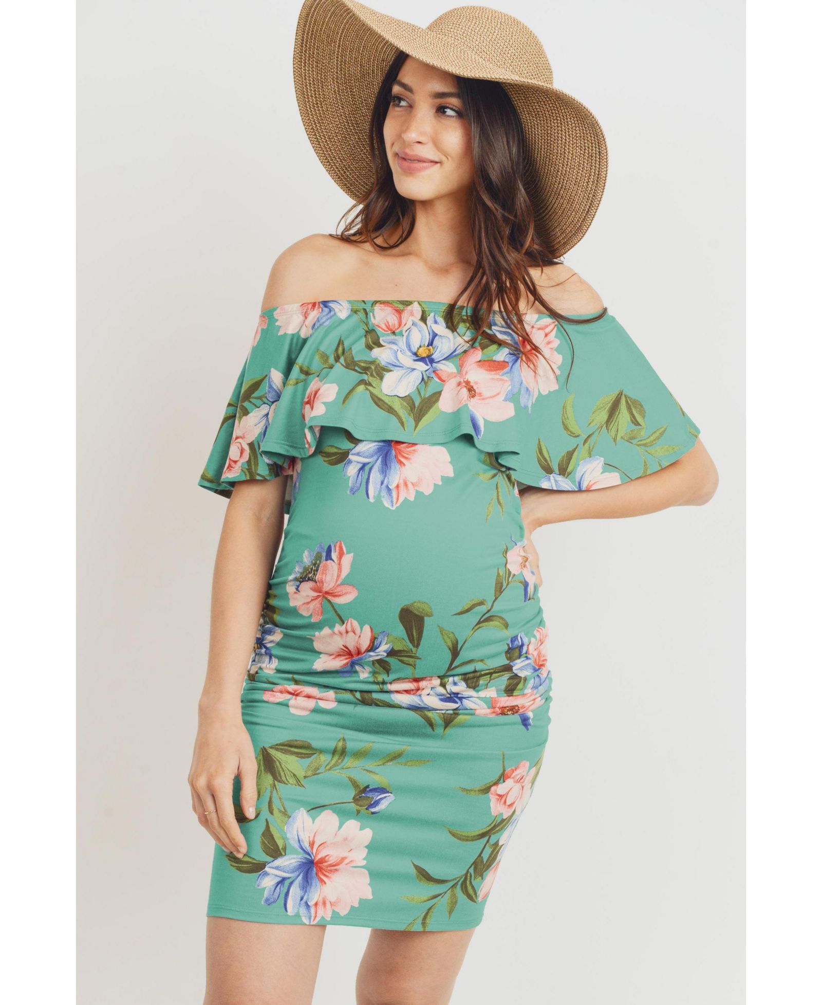 Платье Hello Miz Maternity Floral Off-the-Shoulder Ruffle Bodycon
