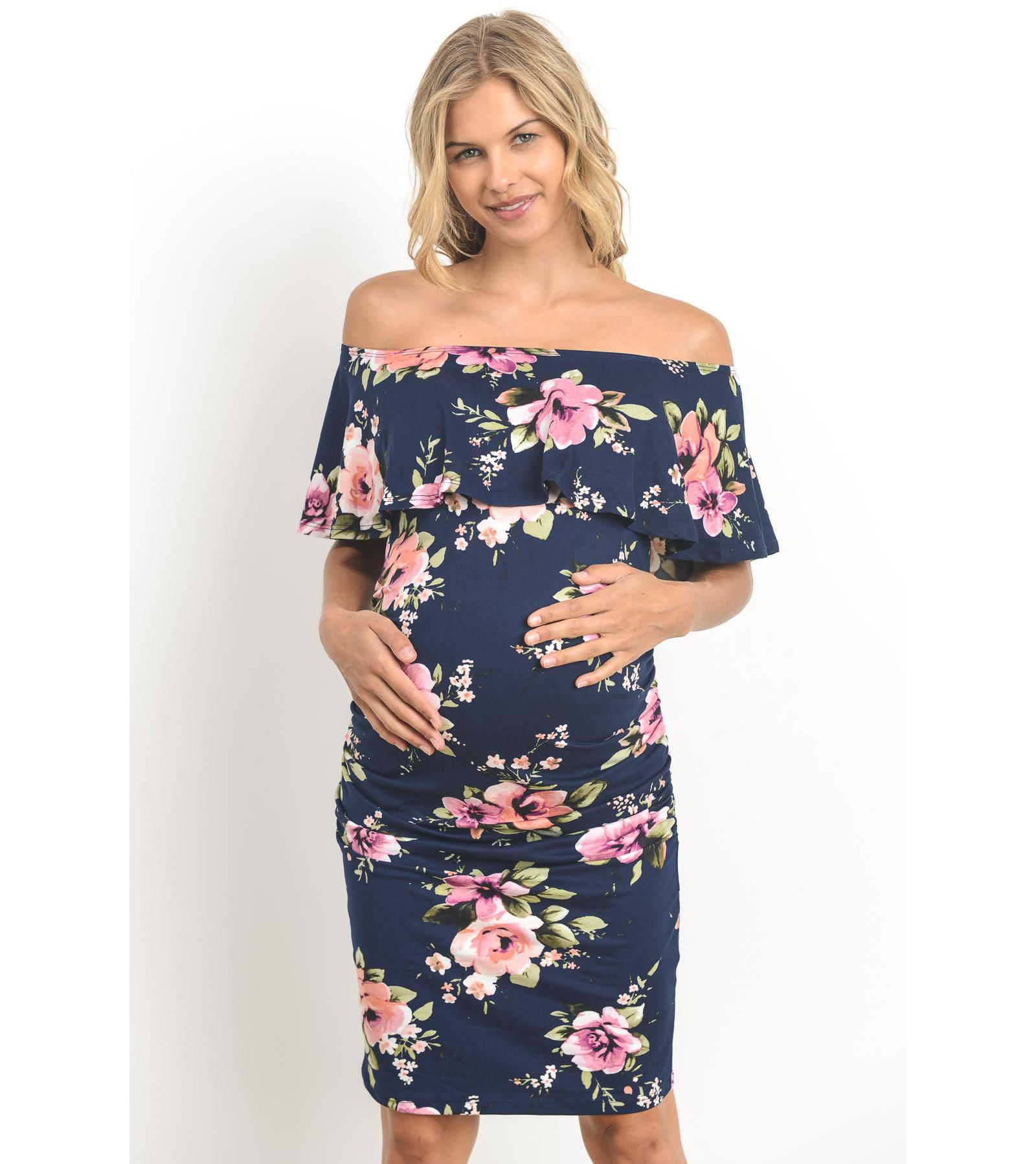 Женское платье для беременных Hello Miz Maternity Bodycon Off-the-Shoulder Floral Ruffle Dress