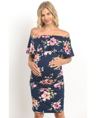 Женское платье для беременных Hello Miz Maternity Bodycon Off-the-Shoulder Floral Ruffle Dress