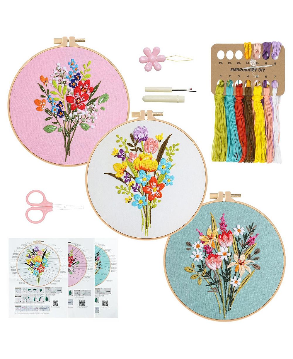 Набор для вышивания GNUADZ Flower Pattern DIY Hand Practice Hoop Floss