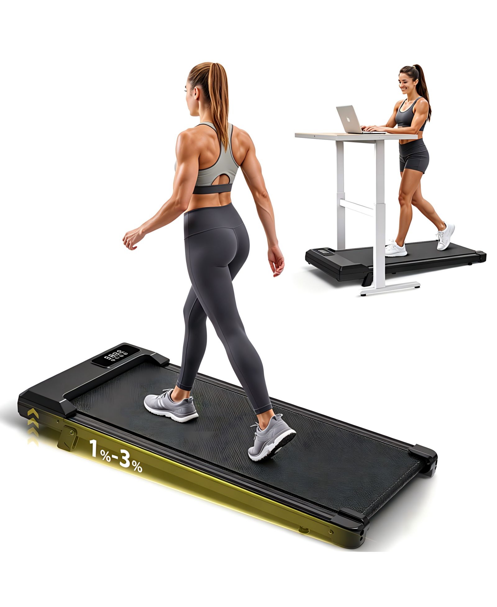 Redliro Беговая дорожка Walking Pad с наклоном, компактная с LED-дисплеем для дома и офиса