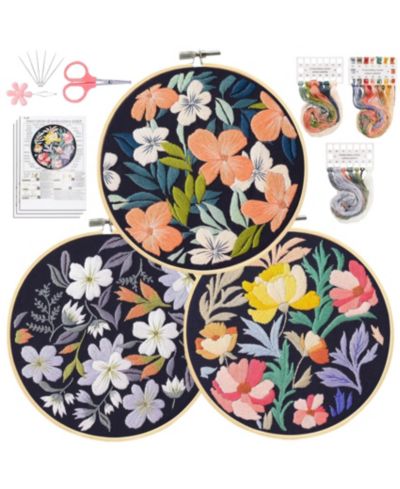 Набор для вышивания GNUADZ 3 Pack Embroidery Kit Beginners Needlepoint Cross Stamped Petal Pattern