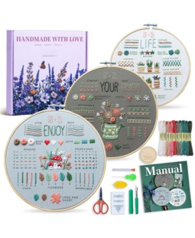 GNUADZ Embroidery Kit Beginners 4k Video Tutorials 33 Stitches Guide Magnetic Minder DIY Gift