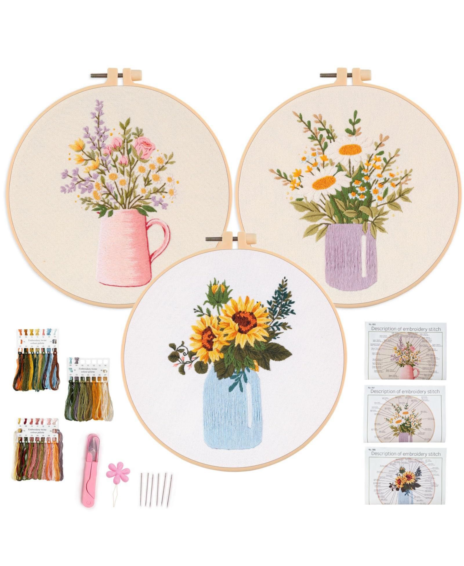 Набор для вышивания GNUADZ Floral Pitcher Sunflower Wildflower