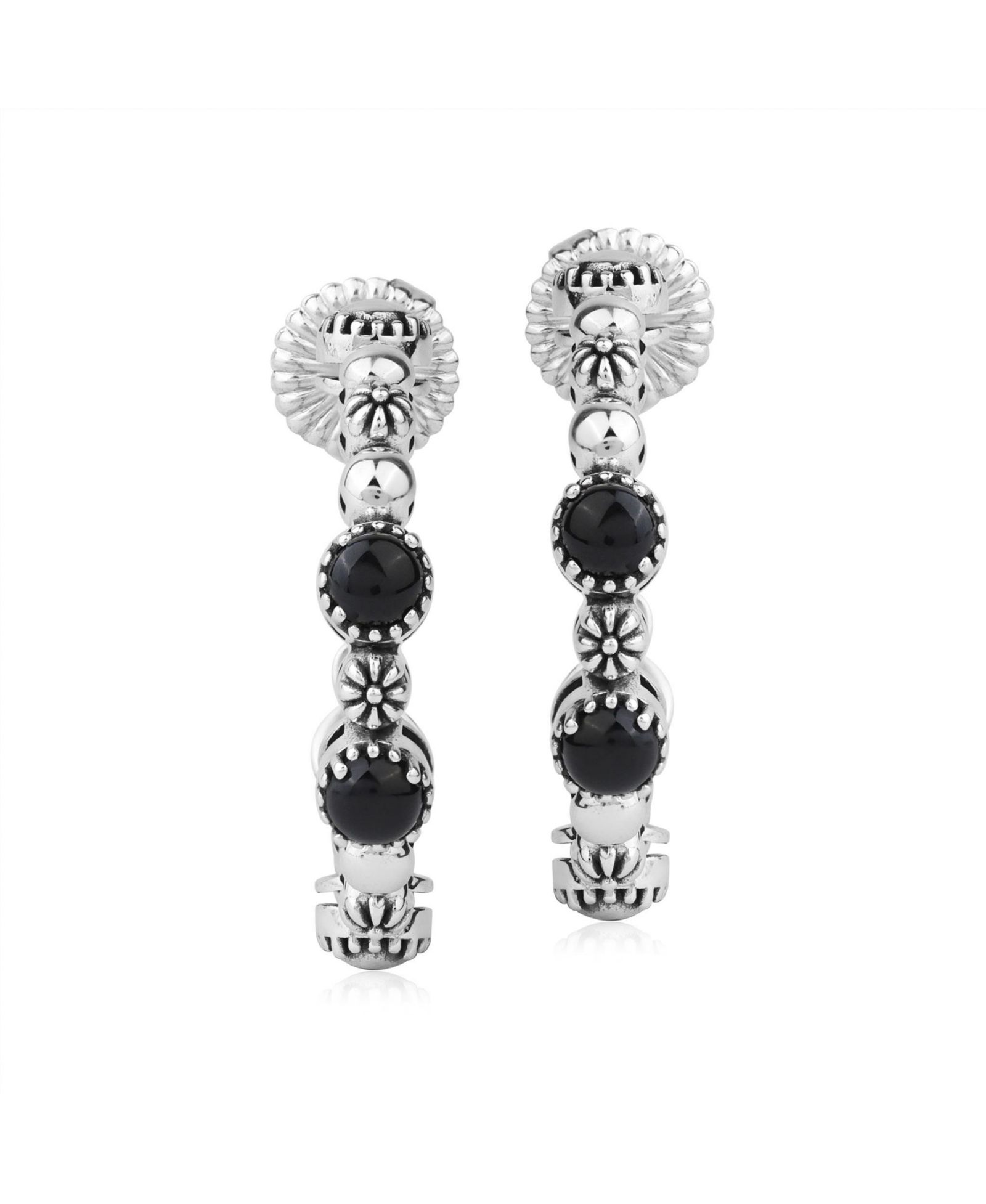 American West Jewelry Sterling Silver Agate 1 Inch Concha Hoop Earrings
