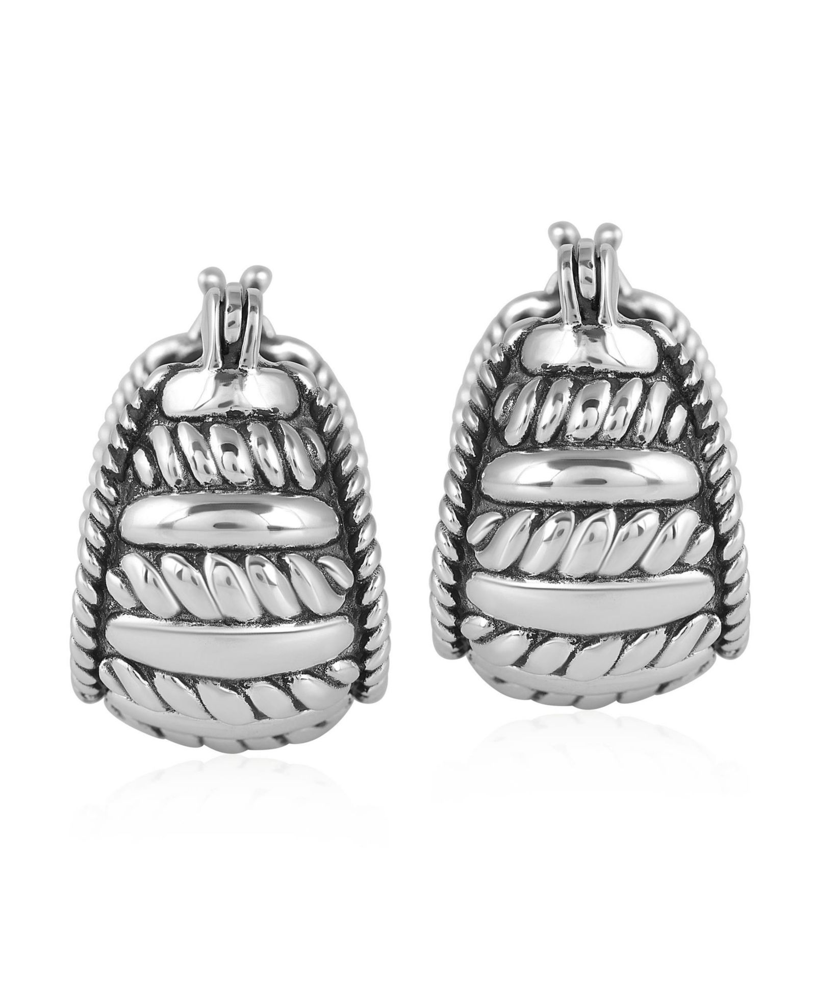 Серьги-кольца American West Jewelry Sterling Silver Rope Design Huggie Hoop