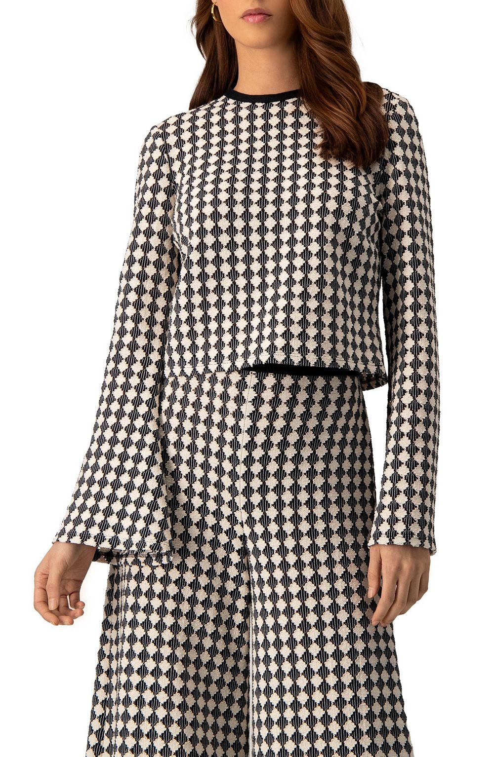 Ivonne Women's Geometric Pattern Sheer Long Sleeve Top