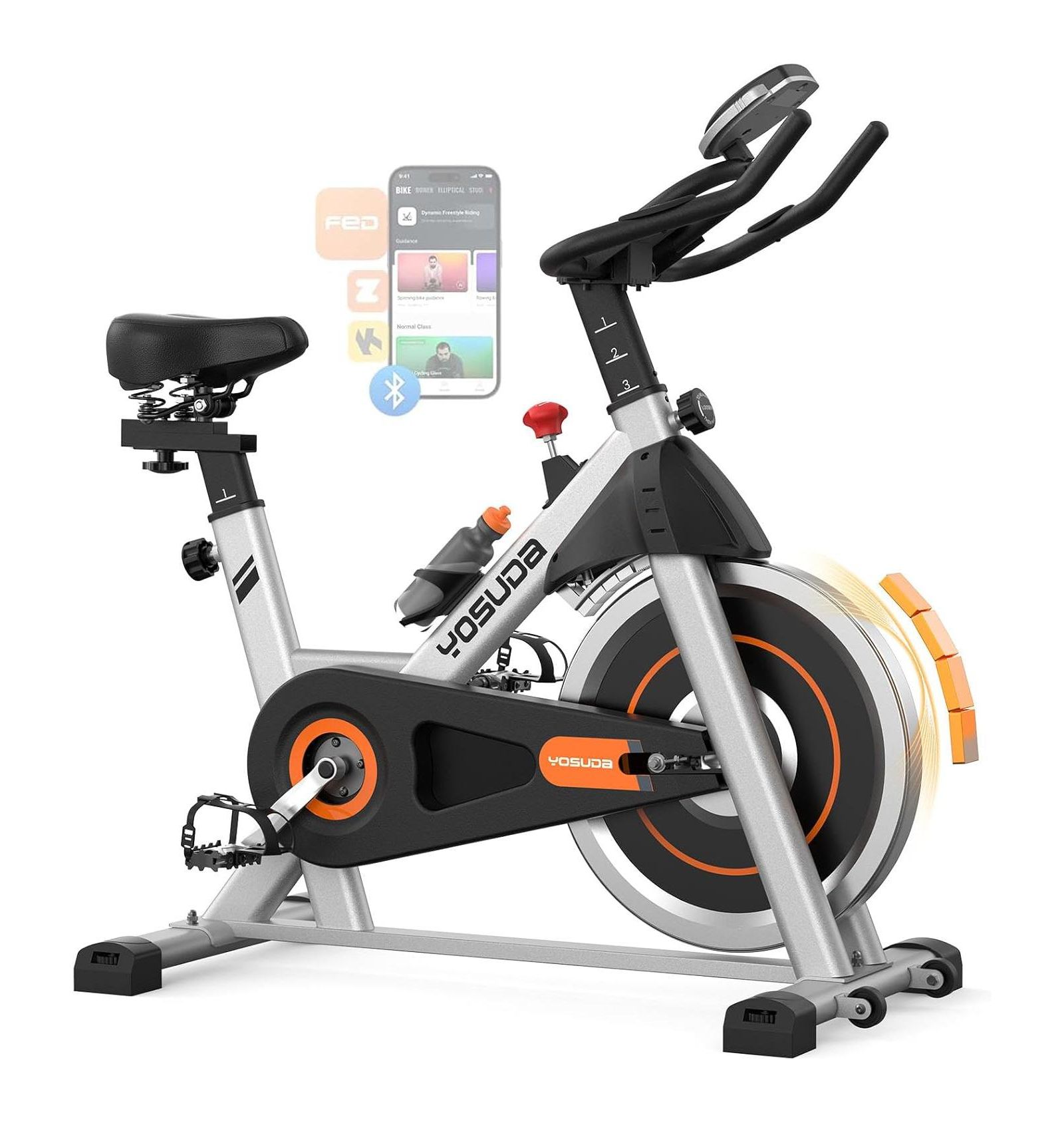FED FITNESS Magnetic 1.0 Indoor Cycling Bike, Quiet Magnetic Resistance, 300lb Capacity, Smooth Home Exercise Bike with App and Tablet Mount