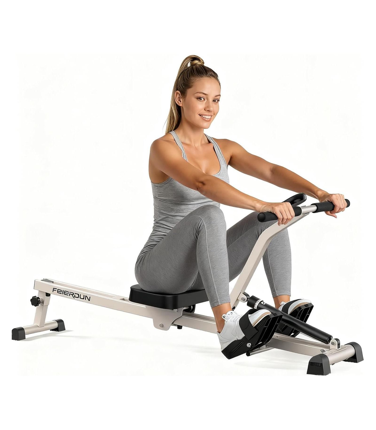 FED FITNESS Compact Hydraulic Rowing Machine for Home, 12 Resistance Levels, 300LBS Weight Capacity, Full Body Workout Rower