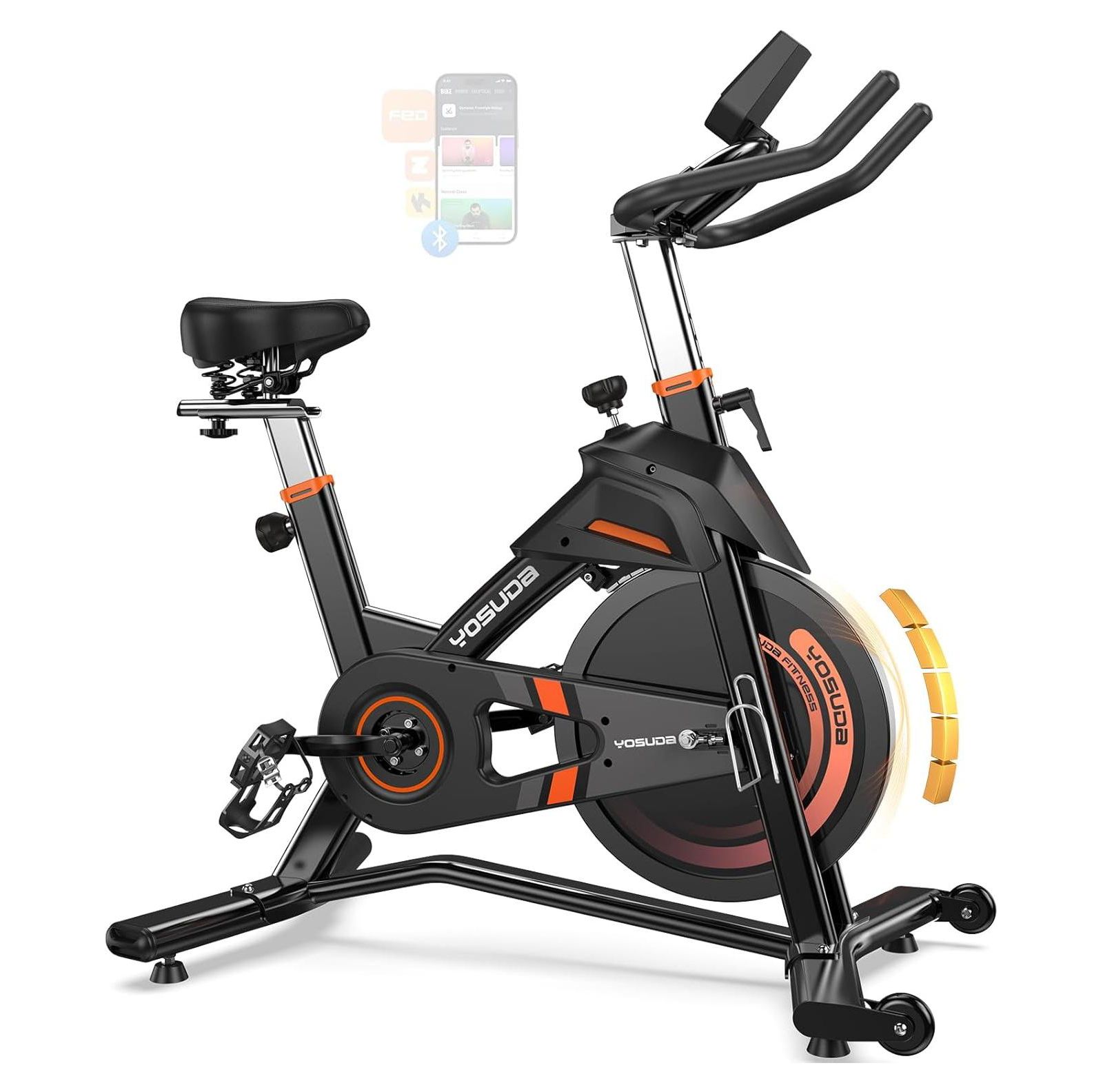 Велотренажер FED FITNESS Light Commercial, 50LB Flywheel, 100-Level Magnetic Resistance, 400LB Capacity, Bluetooth, 20dB Quiet