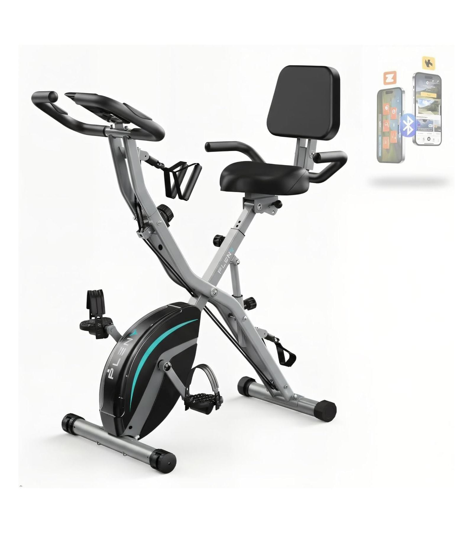 FED FITNESS 5-in-1 Magnetic Folding Exercise X-Bike, 6.6LB Flywheel, 330LB Weight Capacity, Back Support Cushion, LCD Monitor и Resistance Bands