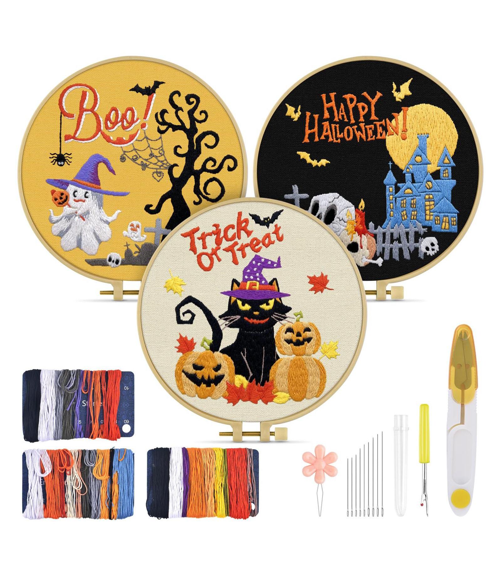 GNUADZ 3 Sets Embroidery Kit Adult Beginners Halloween Craft Hand