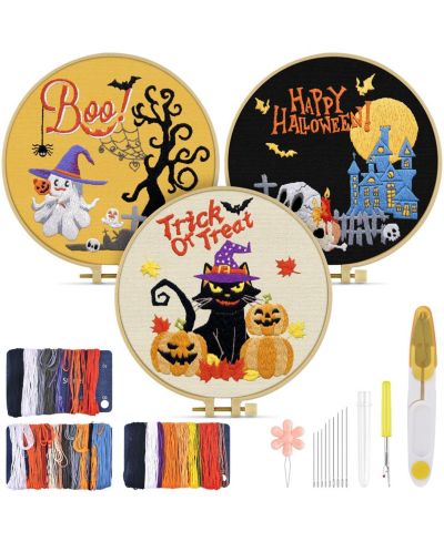 Набор для вышивания GNUADZ 3 Sets Embroidery Kit Adult Beginners Halloween Craft Hand