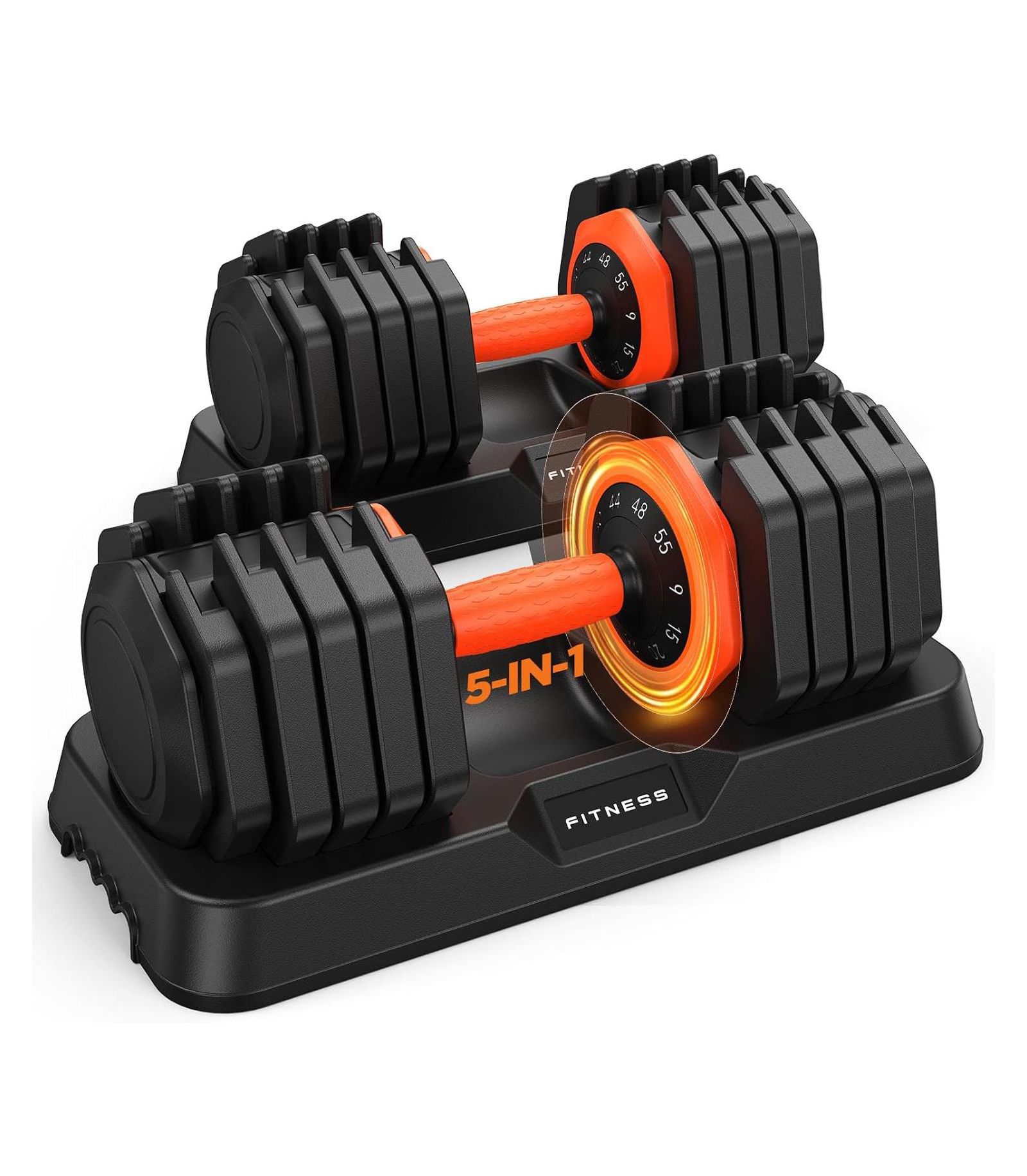 FED FITNESS 55LB Pro Advanced Adjustable Dumbbell Set Pair 10-Level Weights Double Adjustment Gears Flexible Quick Adjust Home Gym Fitness Equipment