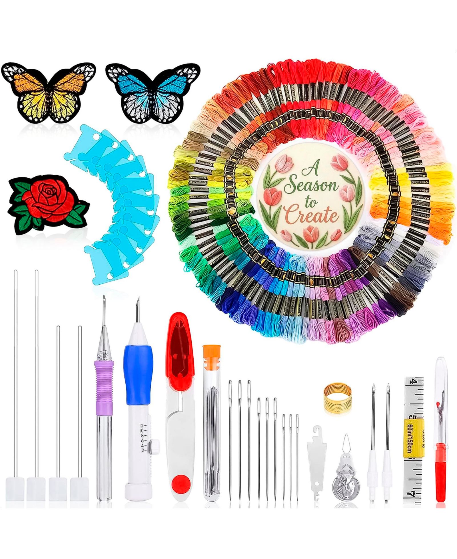 GNUADZ 137-piece Embroidery Kit Punch Needle Cross Stitch Tools Floss Set