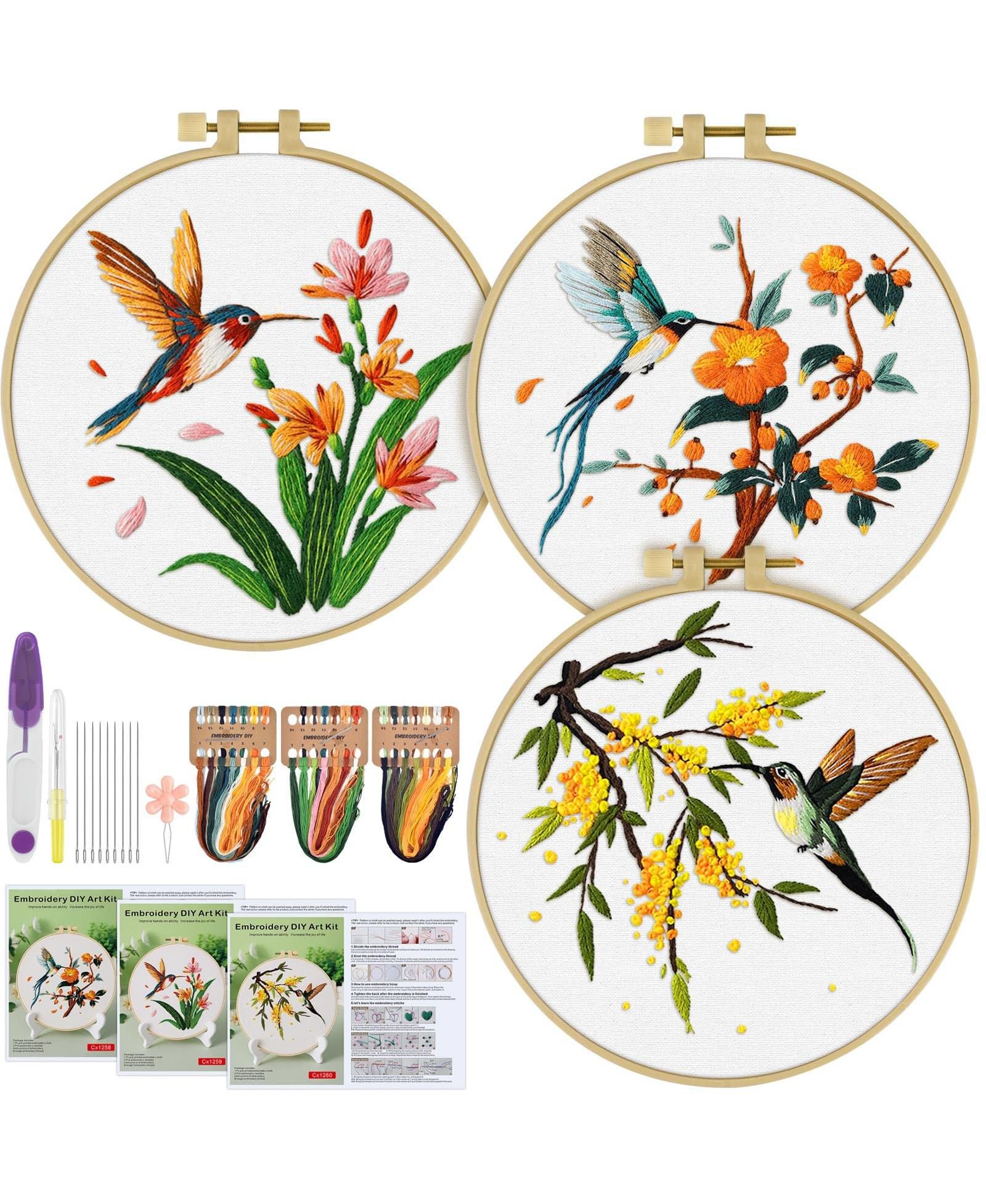 Набор для вышивания GNUADZ 3 Sets Hummingbird Embroidery Kit Cross Stitch Set