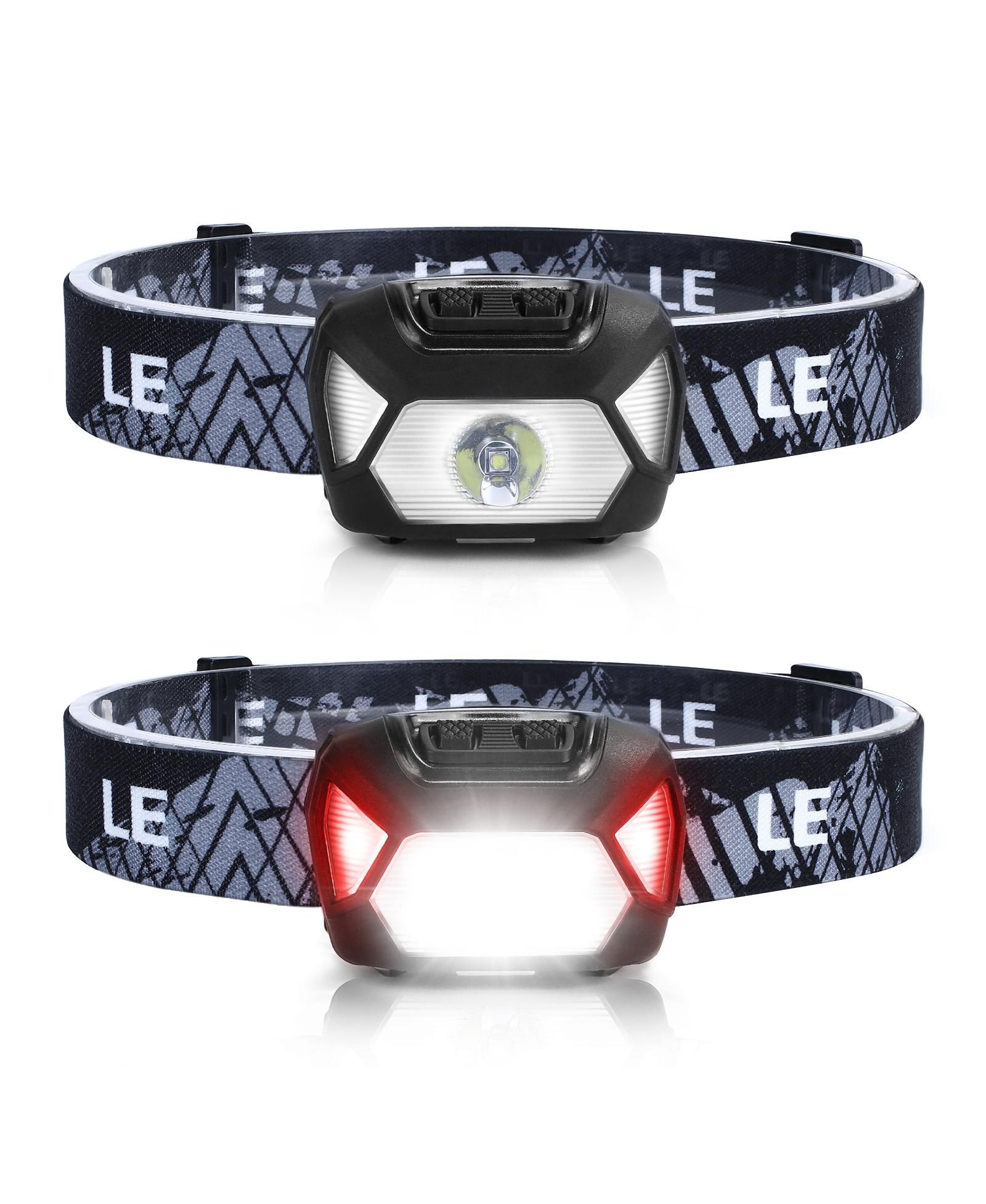 Lepro Battery-Powered LED Head lamp, 6 Modes 200LM Super Bright with Adjustable Headband, IPX4 Waterproof for Camping and Outdoor, 2-pack