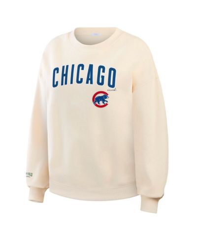 WEAR by Erin Andrews Women's Cream Chicago Cubs Heavyweight Crew Neck Sweatshirt