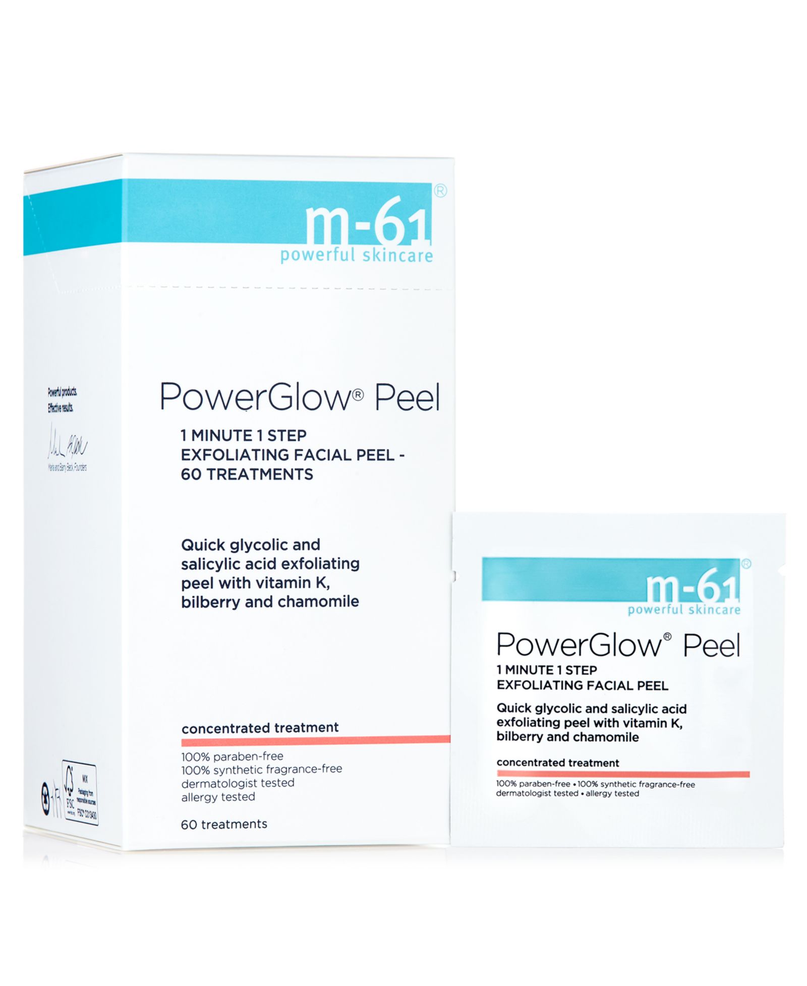 m-61 by Bluemercury PowerGlow Peel 1 Minute 1 Step отшелушивающая маска для лица, 60 процедур