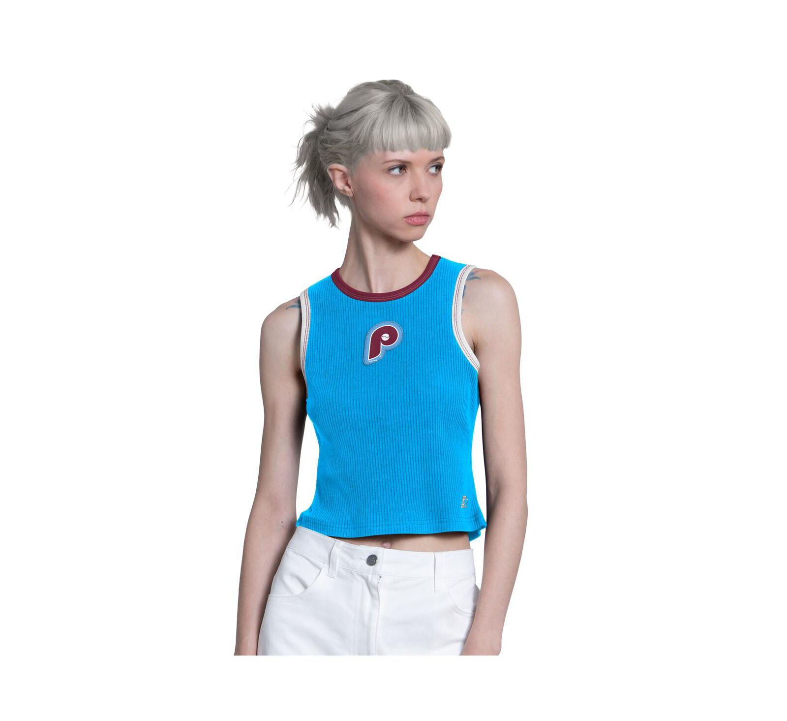 Starter Женский кроп-топ tank top Philadelphia Phillies Cooperstown Play the Ball, светло-голубой