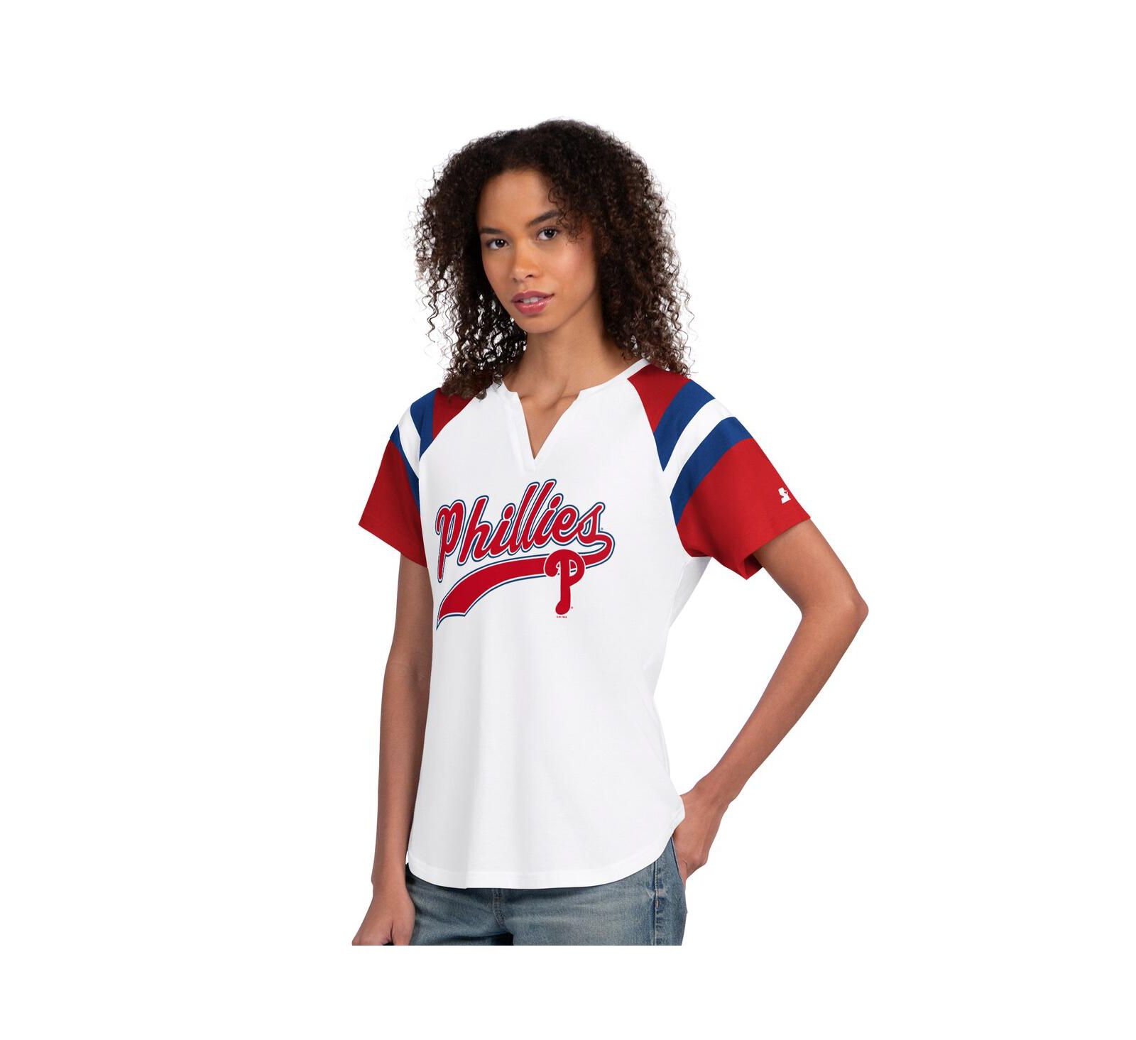 Starter Women's White Philadelphia Phillies Game On Notch Neck Raglan T-Shirt