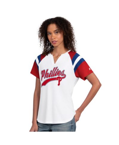 Starter Women's White Philadelphia Phillies Game On Notch Neck Raglan T-Shirt