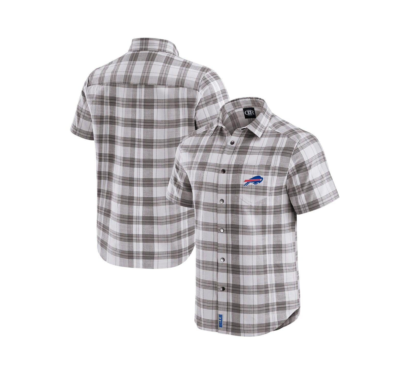 Fanatics Men's Gray Buffalo Bills Team Plaid Short Sleeve Full-Snap Shirt
