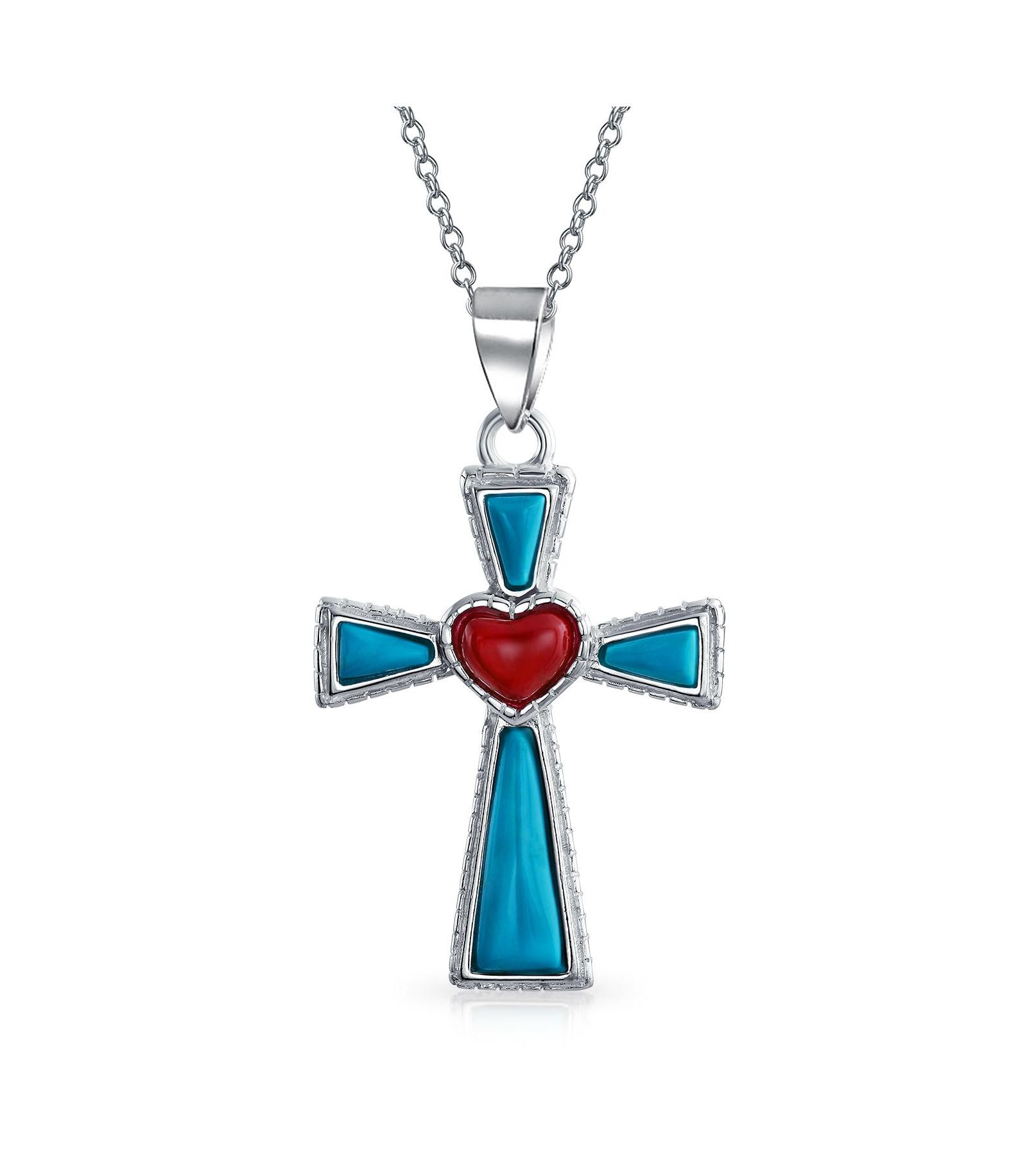 Подвеска-кулон Bling Jewelry Turquoise Lapis и Heart Religious Cross