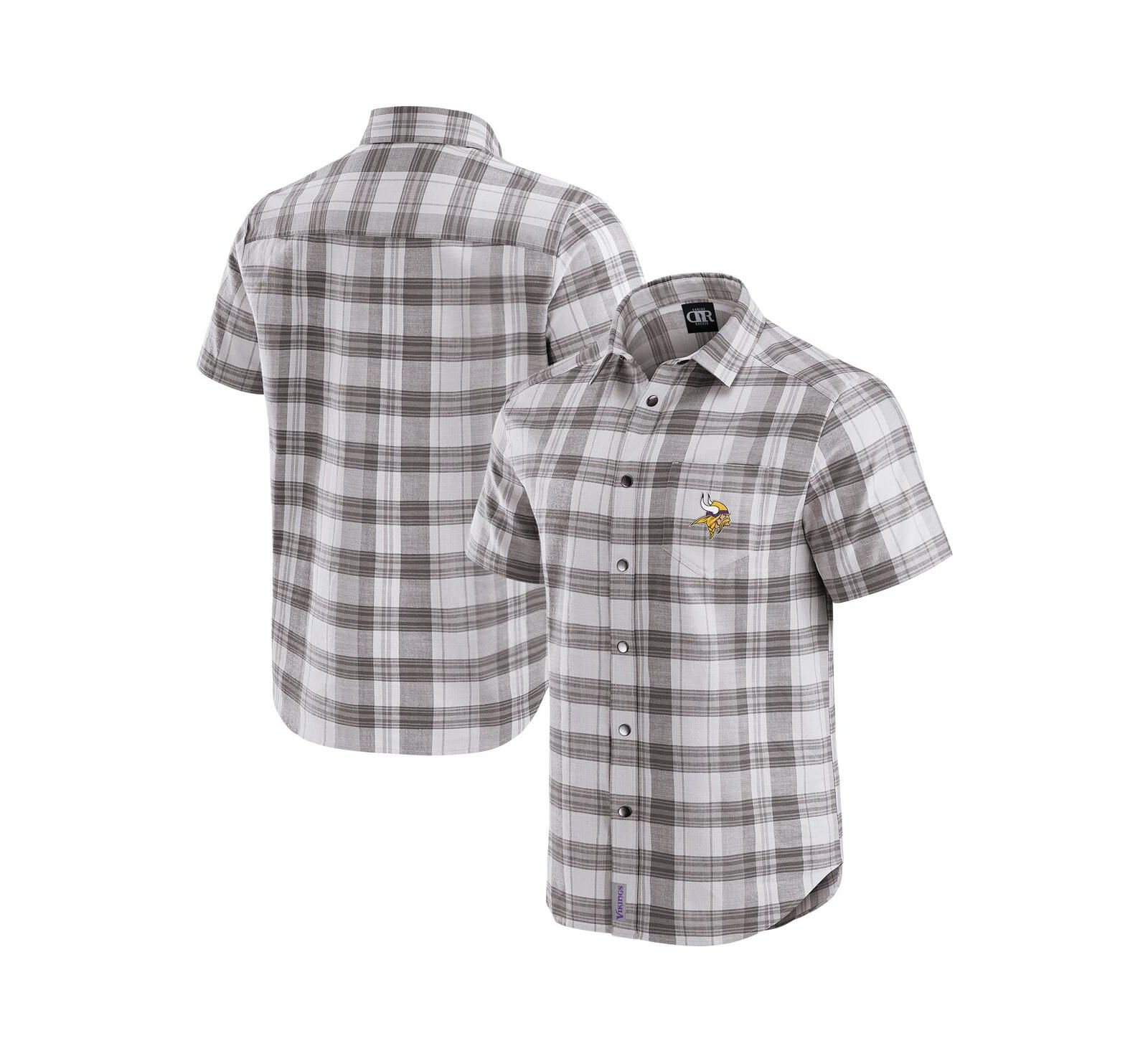 Рубашка Fanatics Men's Gray Minnesota Vikings Team Plaid Short Sleeve Full-Snap
