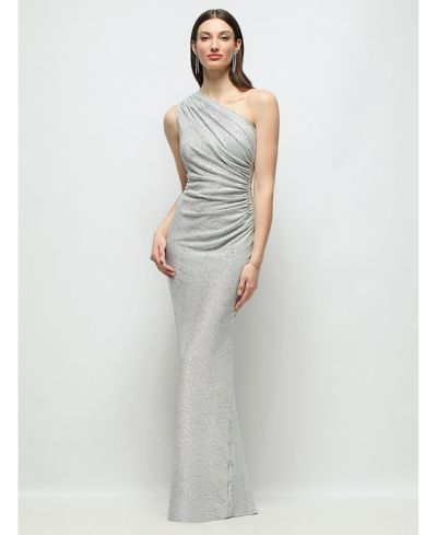 After Six Women's One-Shoulder Soho Metallic Ruched Waist Gown