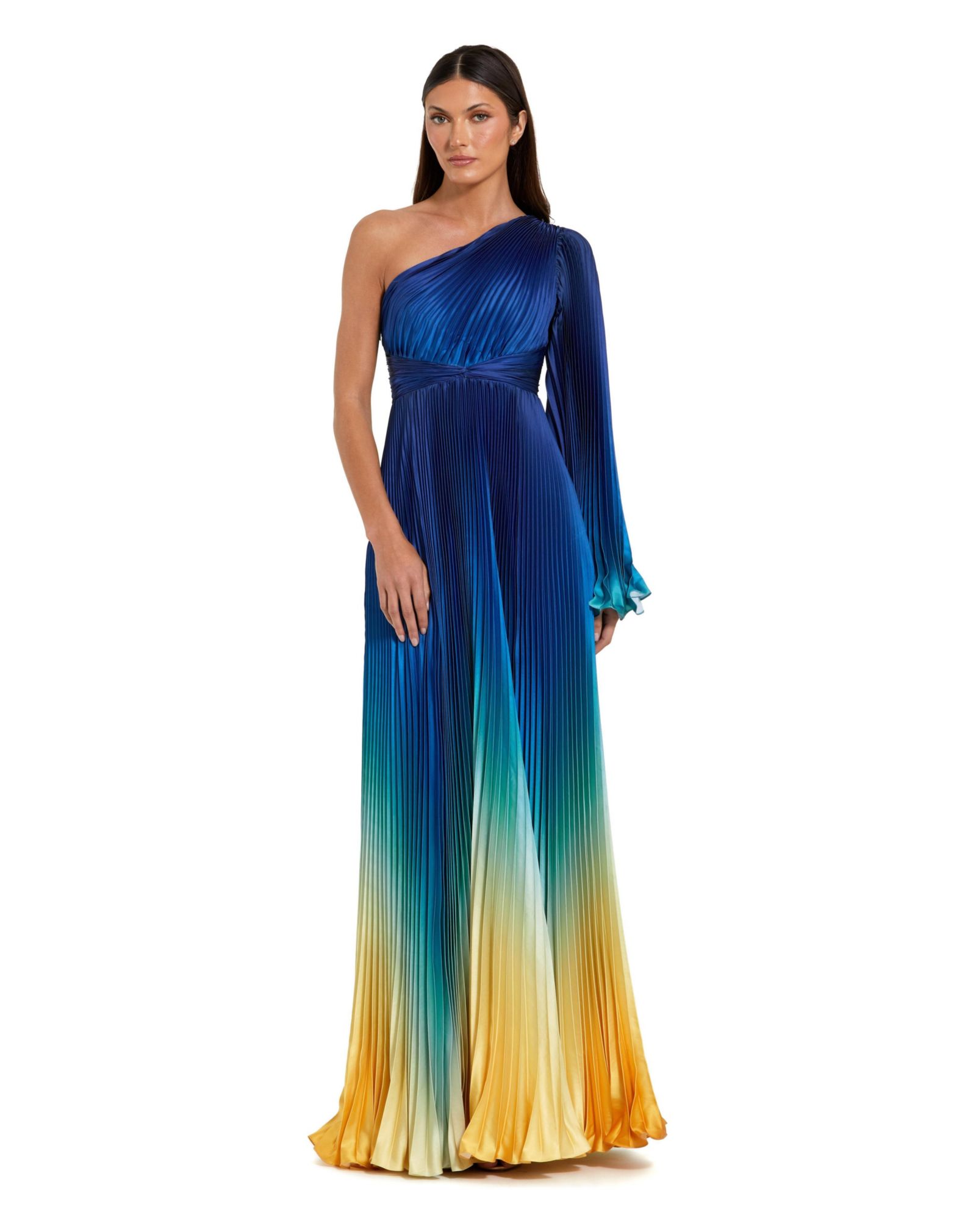 Mac Duggal Женское вечернее платье Petite Pleated Charmeuse с пышными рукавами