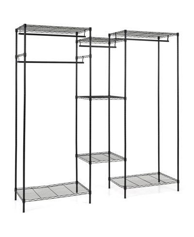 GOUUN Convertible L-Shape and Horizontal Clothes Organizer with 7 Shelves and 4 Hanging Rods