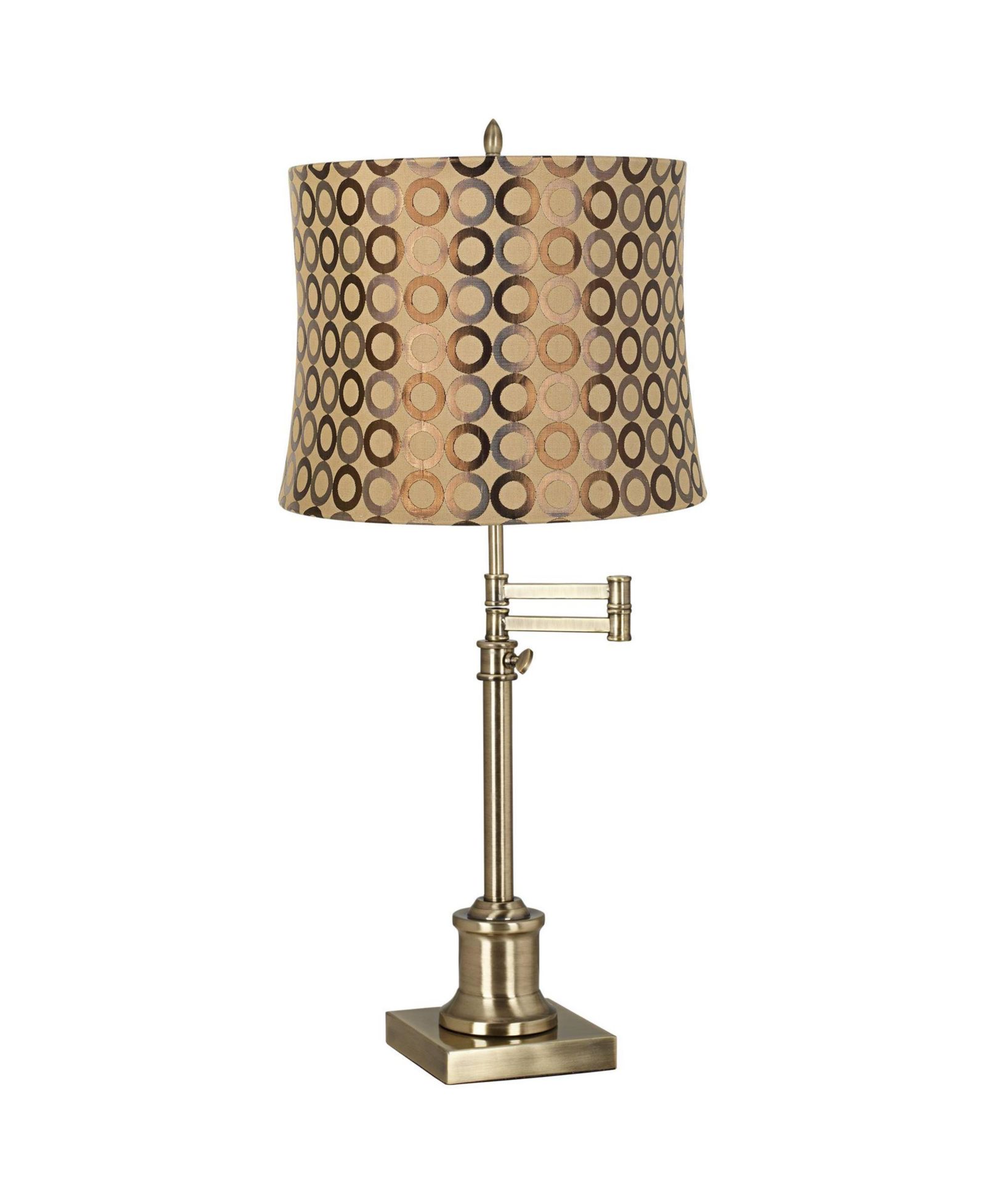 360 Lighting Traditional Swing Arm Desk Table Lamp Adjustable Height 36" Tall Antique Brass Circles Drum Shade Living Room Bedroom