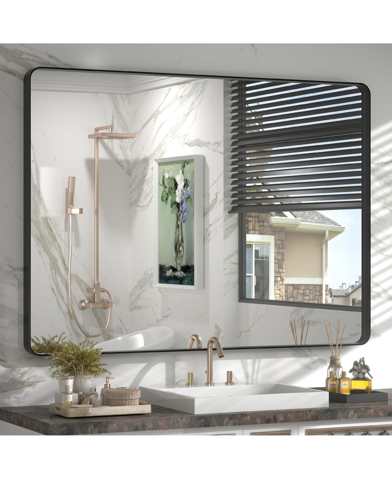 Apmir 32" x 44" High-Strength Tempered Glass and Aluminum Alloy Framed Wall Decor Bathroom Vanity Mirror