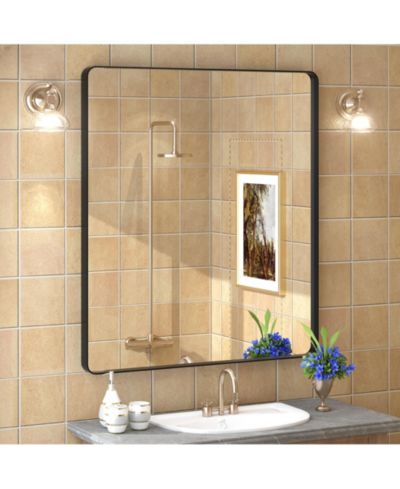 Apmir 32" x 36" High-Strength Tempered Glass and Aluminum Alloy Framed Wall Decor Bathroom Vanity Mirror