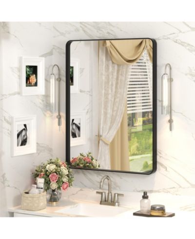 Apmir 24" x 32" High-Strength Tempered Glass and Aluminum Alloy Framed Wall Decor Bathroom Vanity Mirror