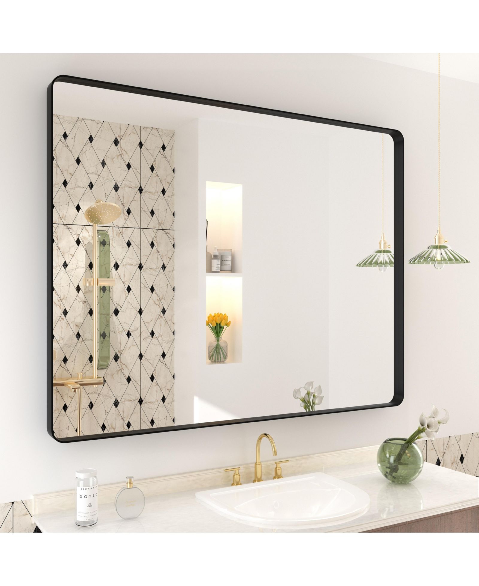 Apmir 32" x 40" High-Strength Tempered Glass and Aluminum Alloy Framed Wall Decor Bathroom Vanity Mirror