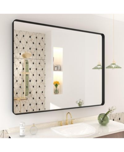 Apmir 32" x 40" High-Strength Tempered Glass and Aluminum Alloy Framed Wall Decor Bathroom Vanity Mirror