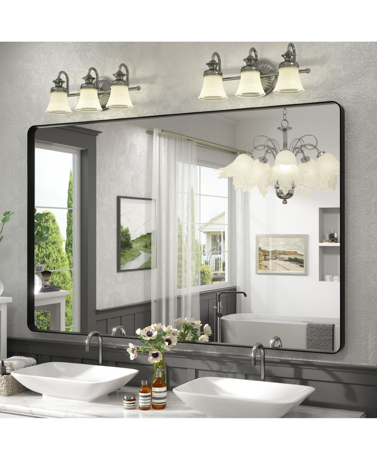 Apmir 55" x 36" High-Strength Tempered Glass and Aluminum Alloy Framed Wall Decor Bathroom Vanity Mirror