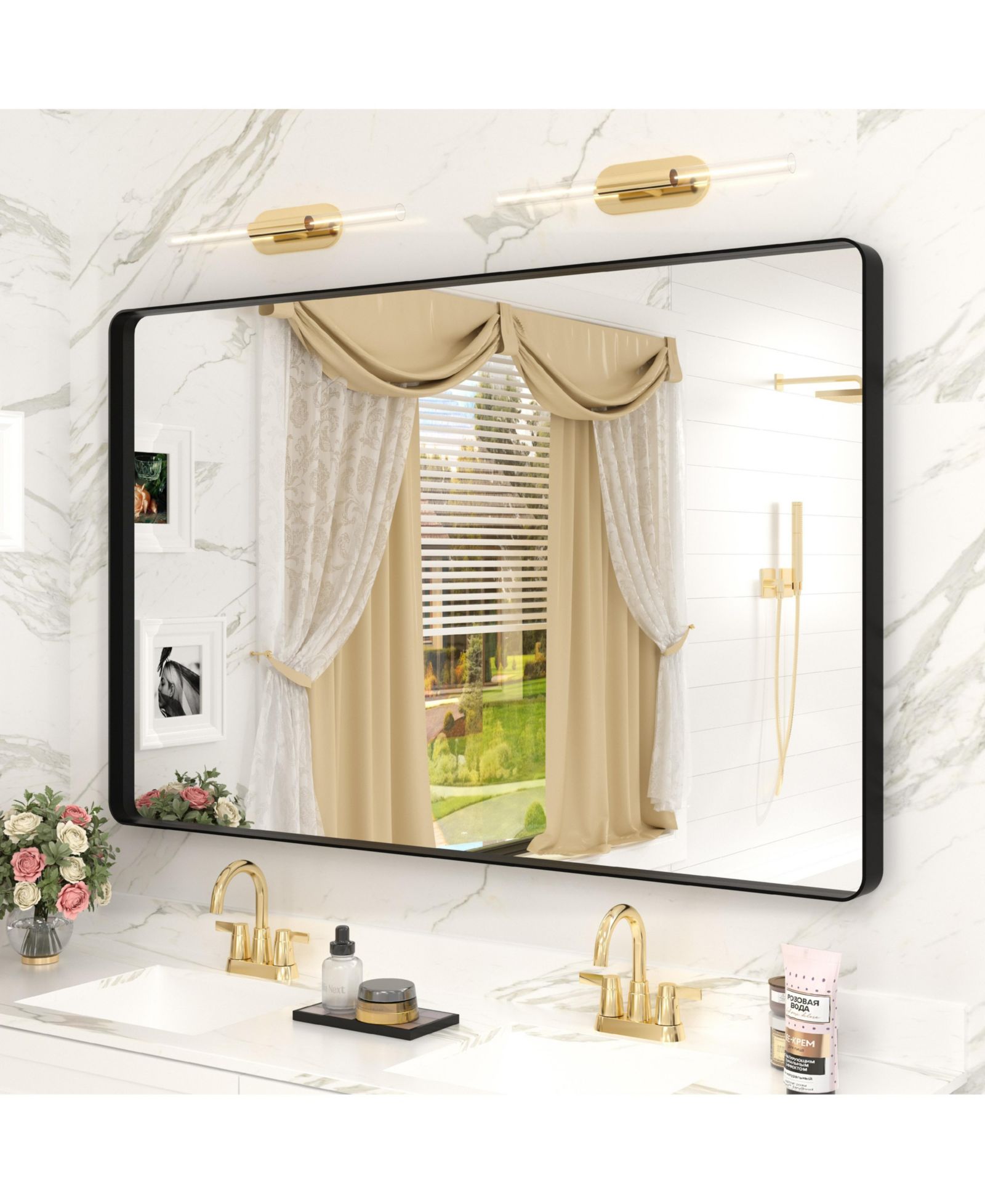Зеркало для ванной Apmir 48" x 30" High-Strength Tempered Glass и Aluminum Alloy Framed Wall Decor