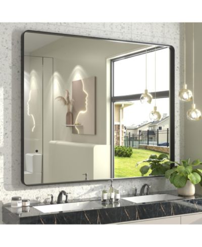 Apmir 48" x 40" High-Strength Tempered Glass and Aluminum Alloy Framed Wall Decor Bathroom Vanity Mirror
