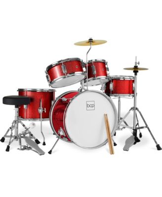 Детский начальный барабанный набор Best Choice Products 5-Piece Kids Beginner Junior Drum Set с табуретом