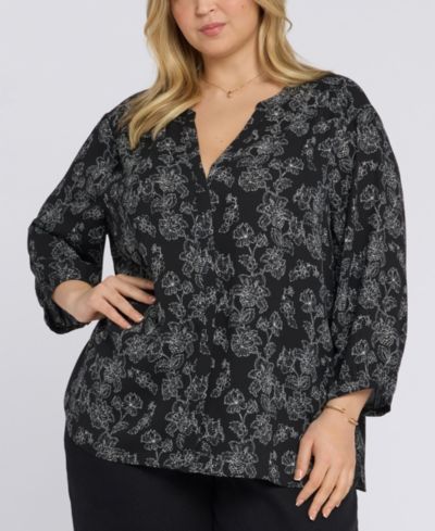 NYDJ Plus Size Pintuck Split Neck Top
