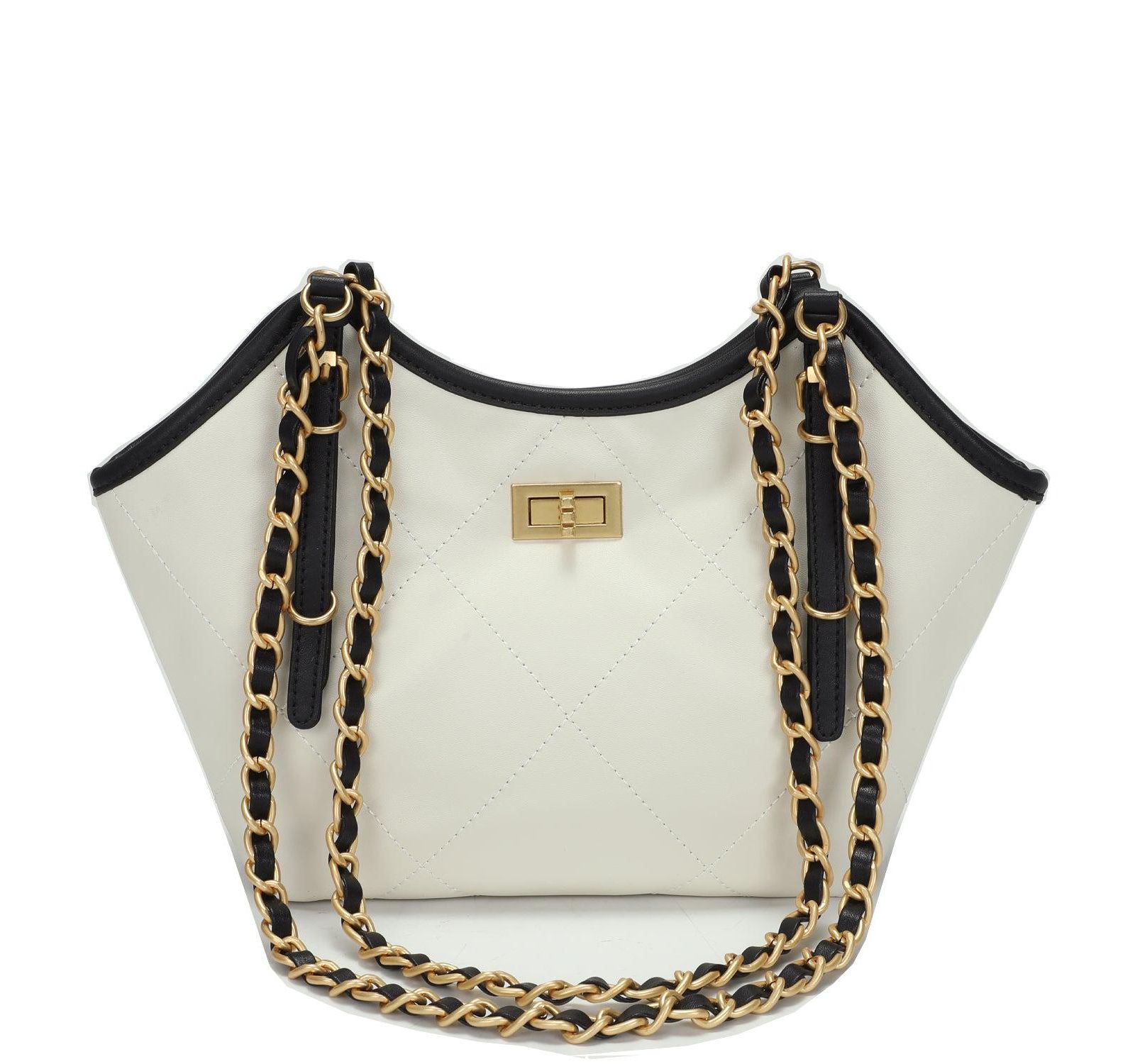 SUSU Luxea Quilted Chain Shoulder Bag Small Leather Handbag with Gold Chain Strap