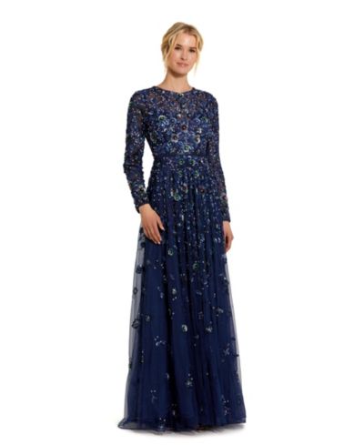 Женское вечернее платье Mac Duggal Embellished High Neck Long Sleeve A Line Gown